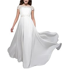 Chiffon Bateau Neck Applique Short Sleeves Floor Length Evening Dress  with a Court Train 