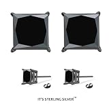 Authentic Black Enamel Stud Earrings Sterling Silver .925 Genuine Black Diamond Color Cubic Zirconia Princes Cut 3.00 Carat Total Weight 1.50 Carat Each Special Limited Time Offer