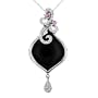 14k White Gold Onyx with Pink Sapphire and Diamond Pendant (1/6 cttw), 18"