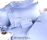IMAGE OF Homespell Egyptian Cotton 600 Thread Count Solid Sateen 7 Pcs Sheet Set & Duvet Cover Set Combo Light Blue Queen.