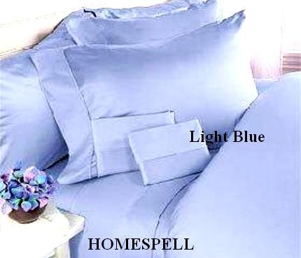 Homespell Egyptian Cotton 600 Thread Count Solid Sateen 7 Pcs Sheet Set & Duvet Cover Set Combo Light Blue Queen.