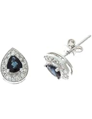 0.97CTW 14K White Gold Genuine Blue Sapphire and Diamond Stud Earrings