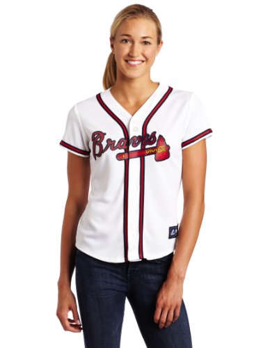 MLB Women's Atlanta Braves Chipper Jones White Home Short Sleeve 5 Button Synthetic Replica Baseball Jersey Spring 2012  (White, Medium)