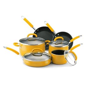 Rachael Ray Porcelain Enamel 10-Piece Cookware Set, Yellow by Rachael Ray
