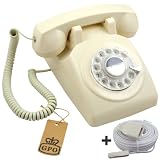 Protelx GPO PTX1970 Retro Vintage Style Old Fashioned Rotary Dial Telephone (Ivory Cream Colour), Plus BT 10m Telephone Extension Cableby Protelx