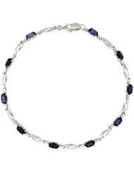 10k White Gold Swirl Tennis Bracelet w/ 0.05 Carat Brilliant Cut Diamonds & 2.50 Carats Oval Cut Created Blue Sapphire Stones, 1/8 in. (3mm) wide