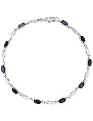 10k White Gold Swirl Tennis Bracelet w/ 0.05 Carat Brilliant Cut Diamonds & 2.50 Carats Oval Cut Created Blue Sapphire Stones, 1/8 in. (3mm) wide