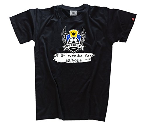 Shirtzshop Herren EM Football Collection 2016 Fussball-Schweden Sverige T-Shirt, Schwarz, XXL