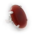 Silvertone Carnelian Oval Cocktail Adjustable Fashion Ring