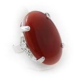 Silvertone Brownish-Red Oval Cocktail Adjustable Fashion Ring