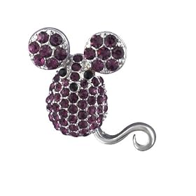 Purple Rhinestone Mouse Animal Pin Brooch by Pugster