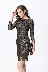 Sheath Lace Short 3/4 Sleeves Prom Dress 