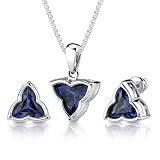 Ultimate Sophistication: 10.75 carat Tri Flower Cut Blue Sapphire Pendant Earring Set in Sterling Silver Rhodium Finish