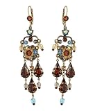 Michal Negrin Beautiful Earrings with Hand-Painted Flowers & Roses made of Swarovski Crystals & Beads - Victorian style, made in Israel