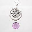 Round Pendant with Circle Designs in Sterling Silver with Amethyst Gemstone Bead on a 16" Rolo Chain, #8914