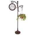 Dual-Sided Clock and Weather Gauge with Plant Hook - Rust Finish