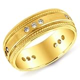 14K Yellow Gold Satin Braid Edge Diamond Band Ring
