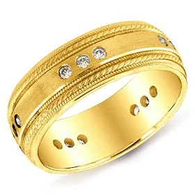 14K Yellow Gold Satin Braid Edge Men's Diamond Band Ring