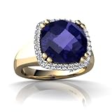 14K Yellow Gold Cushion Created Sapphire Ring