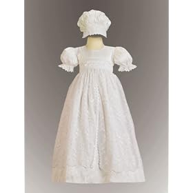 White Silk and Embroidered Tulle Christening Baptism Gown