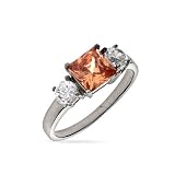 Eve's Addiction Champagne and Diamond CZ Princess Cut Three Stone Ring
