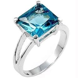 C'este Di Amore - 8 Carat Solitaire Turquoise Blue CZ Ring
