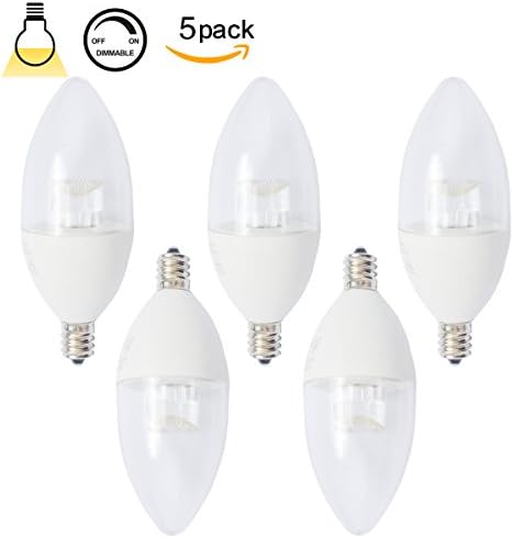 (Pack of 5, Warm White) 5w E12 LED Candle Bulbs, Dimmable, Torpedo Shape, 40w Equivalent, ETL Approved, Candelabra LED, Candelabra Bulb