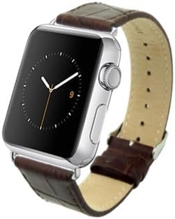 Apple Watch Strap Brown Gator Skin Leather Band with Slide-in Sport Aluminum Adapter for 38mm By Sykla