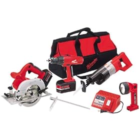 Milwaukee 6310-27 18 Volt Circular Saw, Driver-Drill, Sawzall, Worklight, and Contractor Bag Combo Kit