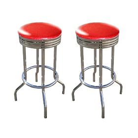 2 MAN CAVE Red Glitter Vinyl 29'' Specialty Chrome Barstools Bar Stools by The Furniture Cove
