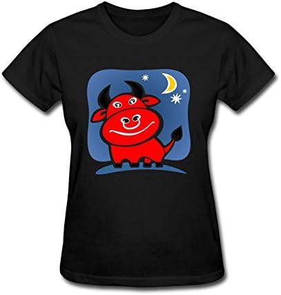 LJLForever Women's Red Cartoon Bull Zodiac Sign T Shirt