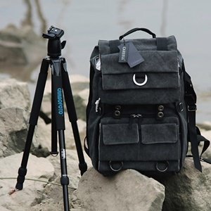 Black Canvas Outdoor Camera Bag/Laptop Bag Medium Backpack, whistle on CLIP (no tripod included) + Free Cosmos Cable Tie