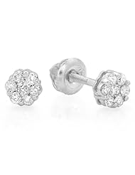 0.25 Carat (ctw) 10k White Gold Brilliant White Diamond Ladies Cluster Flower Earrings