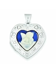 Genuine .925 Sterling Silver Angel Agate Cameo 21mm 2-Frame Heart Locket 2.4 Grams. 100% Satisfaction Guaranteed.