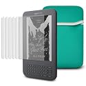 AMAZON KINDLE NEOPRENE POUCH CASE - GREEN, WITH 6-IN-1 SCREEN PROTECTOR PACK