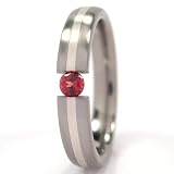 New 4mm Titanium Tension Set Ring w/ Silver Inlay, Garnet Bands, Free Sizing 4.5-11