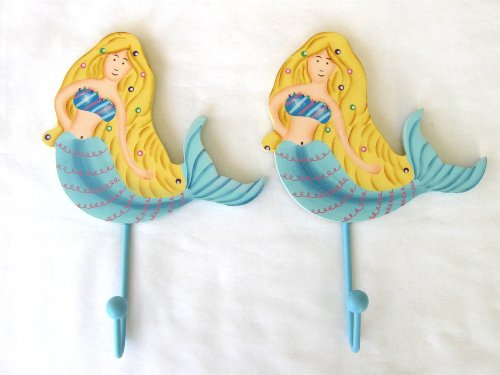 Set of 2 Mermaid Wall Hooks - Towels No Problem - New