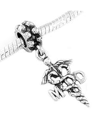 Sterling Silver One Sided Caduceus Medical Doctor Dangle Bead Charm