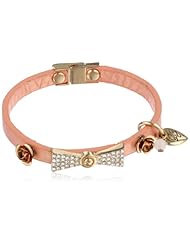 Betsey Johnson "Pink & Gold Boost" Pave Crystal Bow Faux Leather Bracelet, 7"