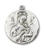Sterling Silver Our Lady of Perpetual Help Pendant with Stainless Silver Heavy Curb Chain 24 inch