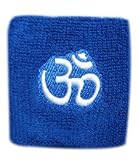 Blue Yoga Wristband with Om(Aum) Logo (Price/pair), Yoga Sweatband, OM wirstbands, Aum wirstbands
