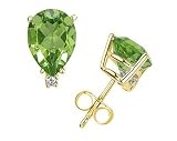 12X8mm Pear Peridot and Diamond Stud Earrings in 14K Yellow Gold