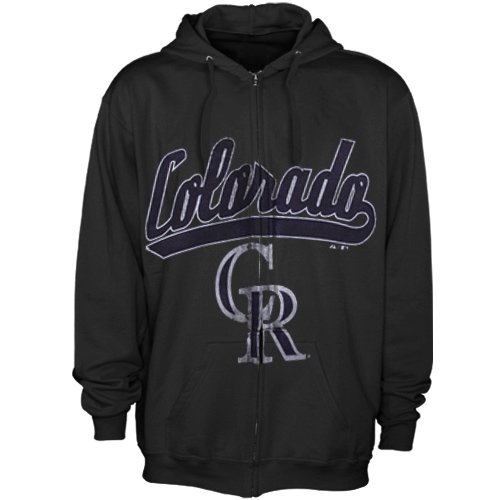 MLB Colorado Rockies Long Sleeve Full Zip Hooded Fleece (Black, XX-Large)