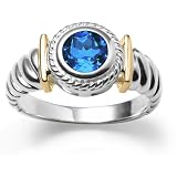 Sterling Silver and 14k Gold Blue Topaz Ring