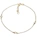 18k Gold Overlay Sterling Silver w/ 3 mm White Cubic Zirconia Station Anklet, 10"