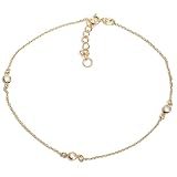18k Gold Overlay Sterling Silver w/ 3 mm White Cubic Zirconia Station Anklet, 10