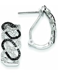 0.7 Carat 14K White Gold Black and White Diamond Oval Omega Back Earrings