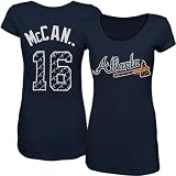 MLB Majestic Threads Brian McCann Atlanta Braves #16 Ladies Name & Number Premium T-Shirt - Navy Blue (Small)