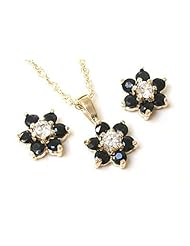 Peninsula Jewellery 9Ct Gold Sapphie And Cz Pendant And Earring Set
