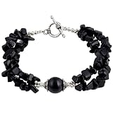 EXP Handmade Black Agate Bracelet With Antiqued Silver Accents